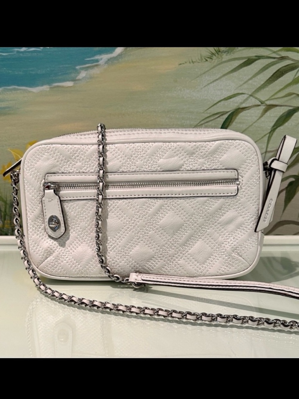 COACH White Poppy Leather Flight Crossbody/Shoulder Bag